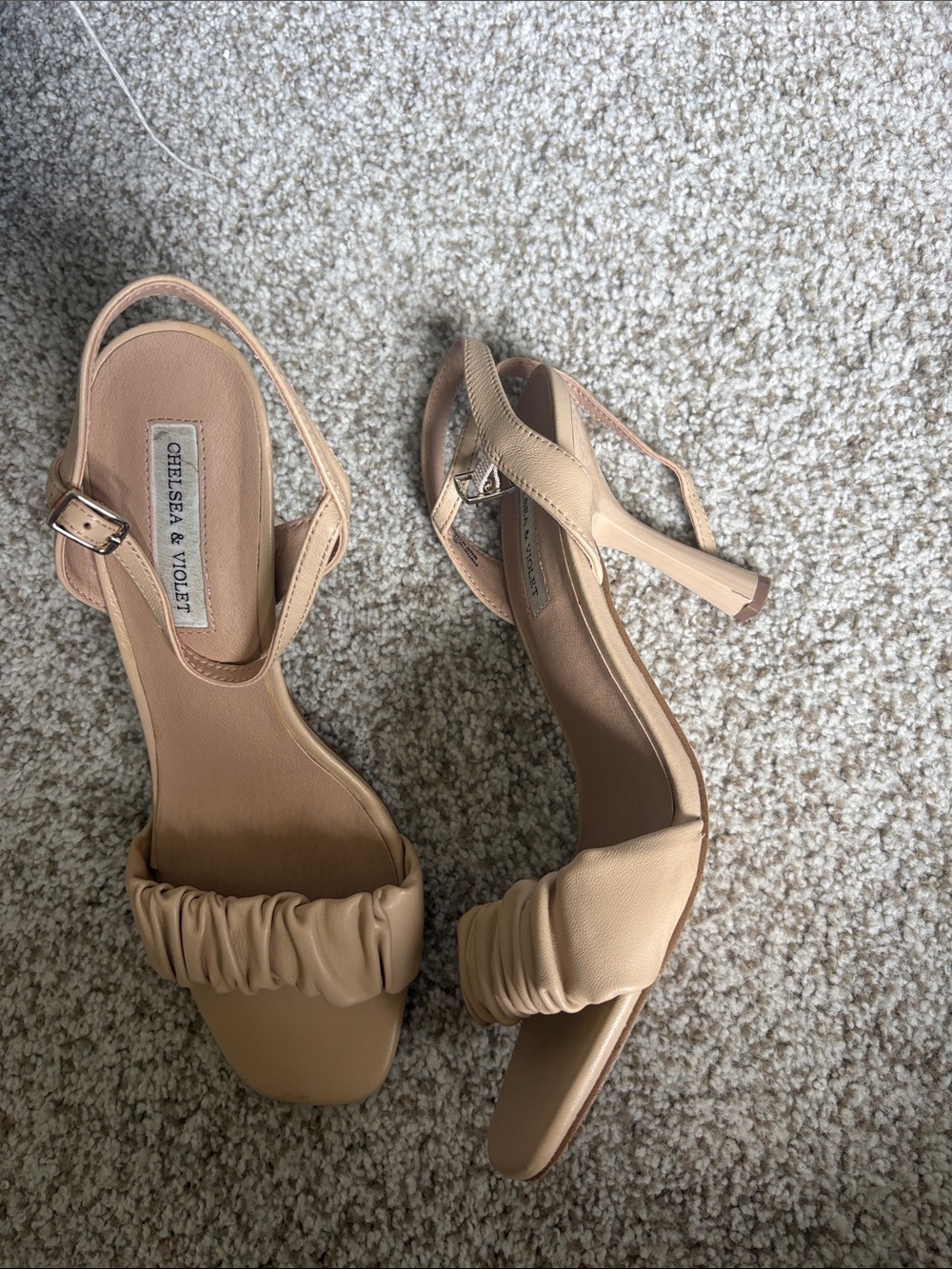 Chelsea & Violet Beige Ruched Slingback Block Heels